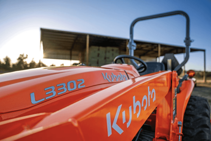 Close-up shot of the hood of a tractor
